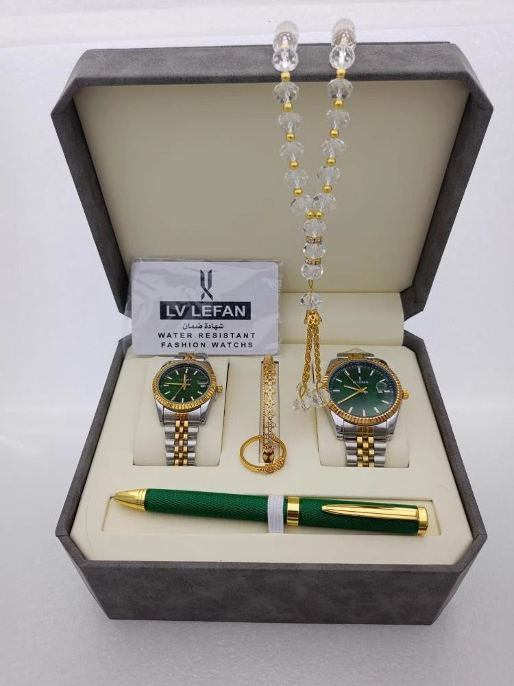 Stainless Steel Set: Watch, Rosary, Pen & Cufflinks