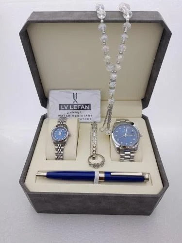 Stainless Steel Set: Watch, Rosary, Pen & Cufflinks